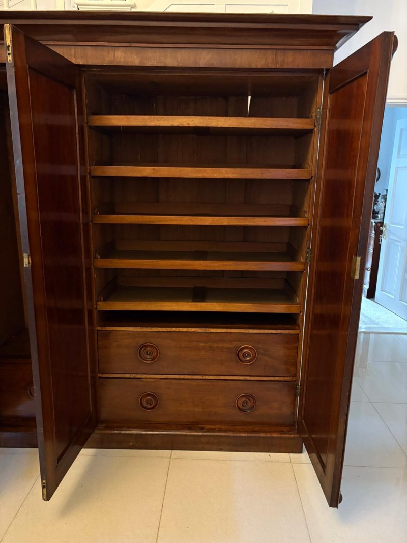 Antique Victorian Quality Figured Mahogany Three Door Wardrobe - Image 13